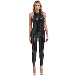 Womens Metallic Shiny Tights Jumpsuit Back Cutout Long Pencil Pants Bottom Rompers Bodysuits for Gymnastics Party Club Dancewear