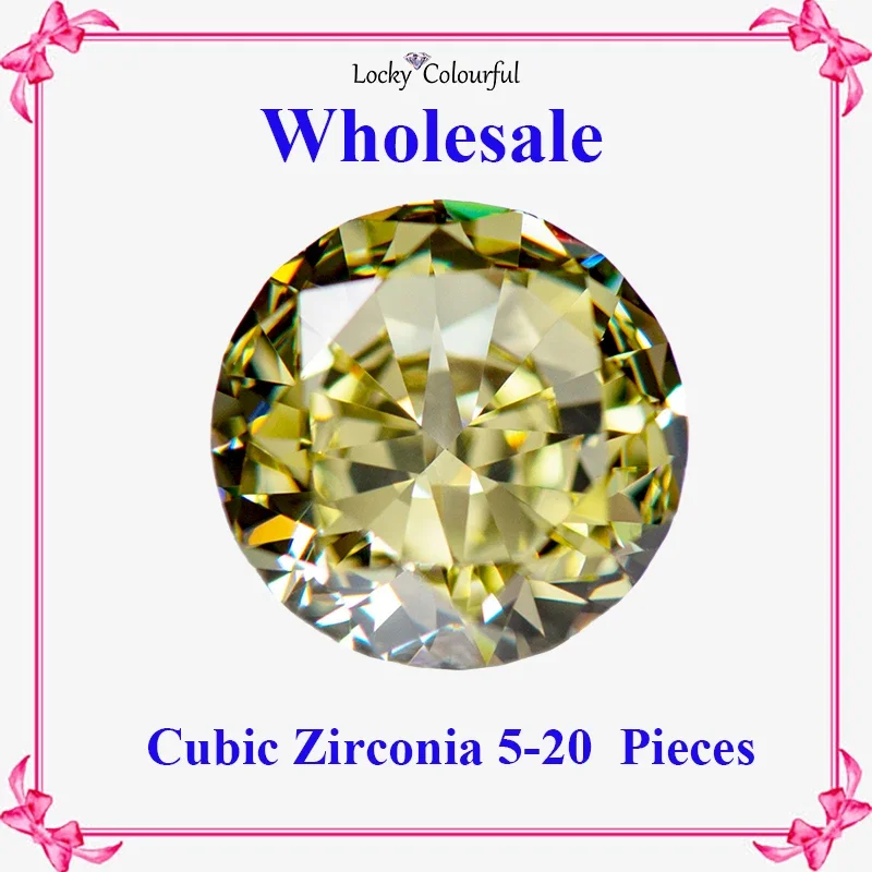 

Cubic Zirconia Wholesale Crushed Ice Cut Round Shape Olive Yellow Color Charms for Jewelry Making Rings Materials No Certificate