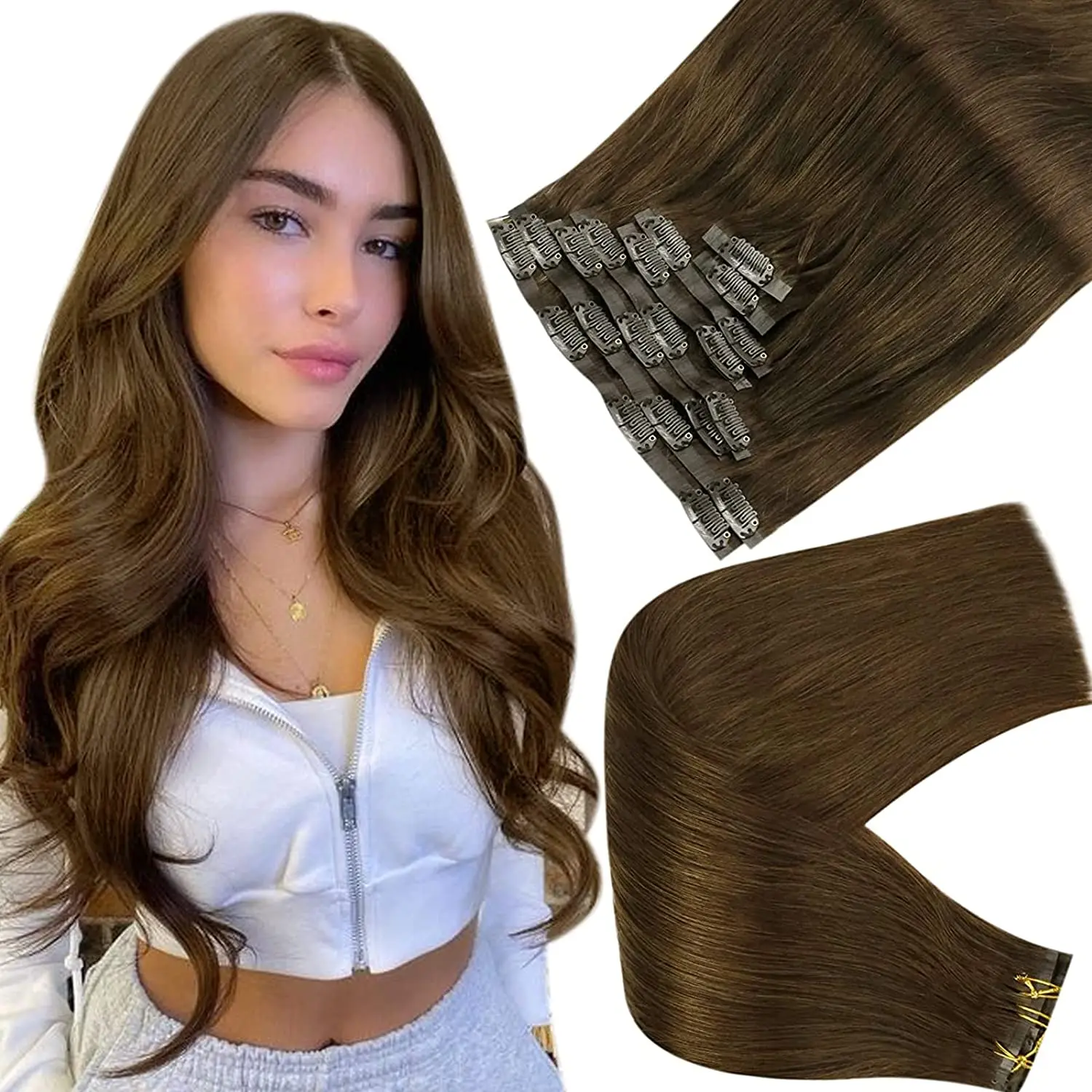 Volledige Glans Naadloze Clip in Hair Extensions Remy Menselijk Haar 8 Stuks 120g & 80g Clip In Hair Extensions Menselijk Haar Blonde Huid Inslag