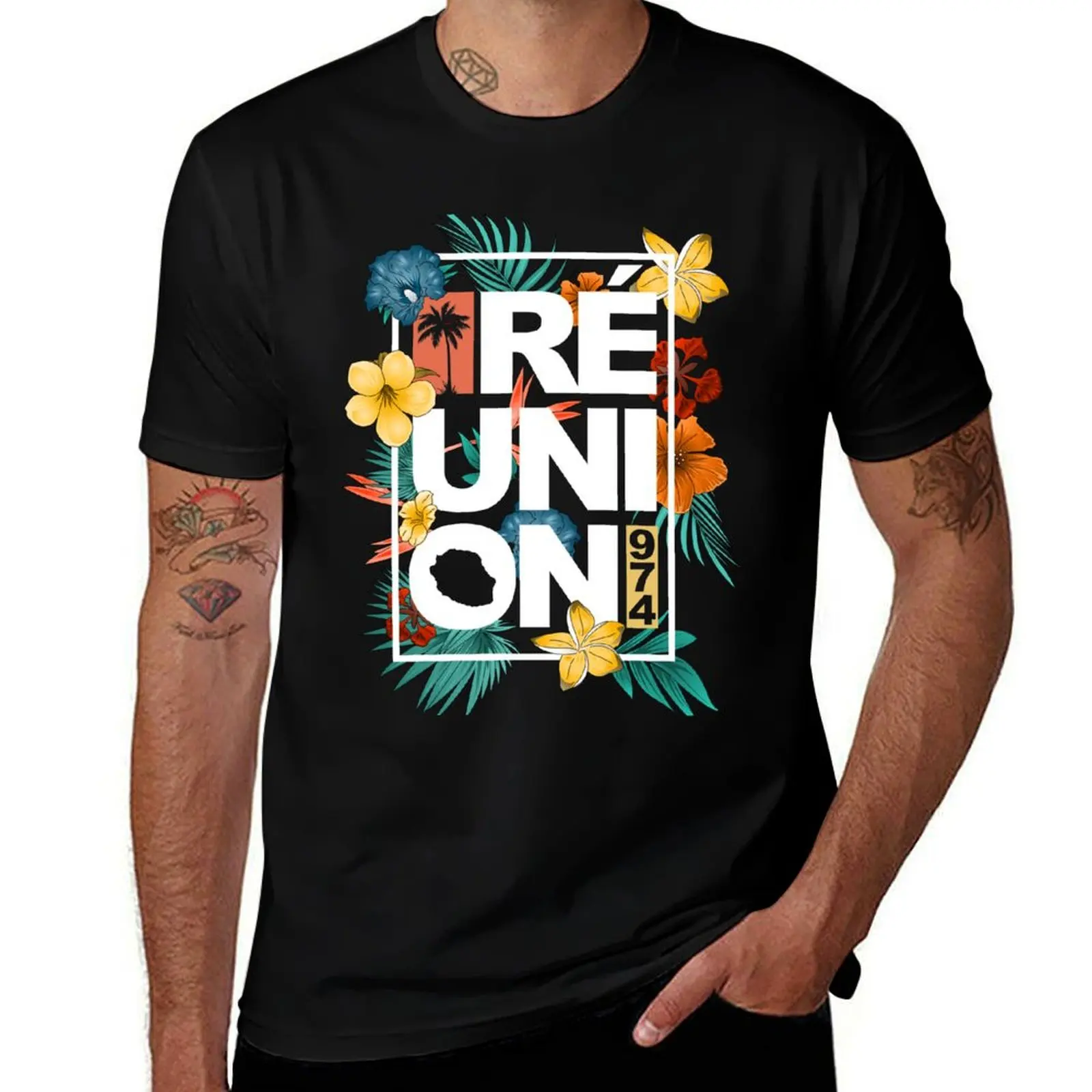 

Runisland 974 - Flowers T-Shirt men t shirt cotton 100% t shirt men 100% cotton luxury brand T-Shirt
