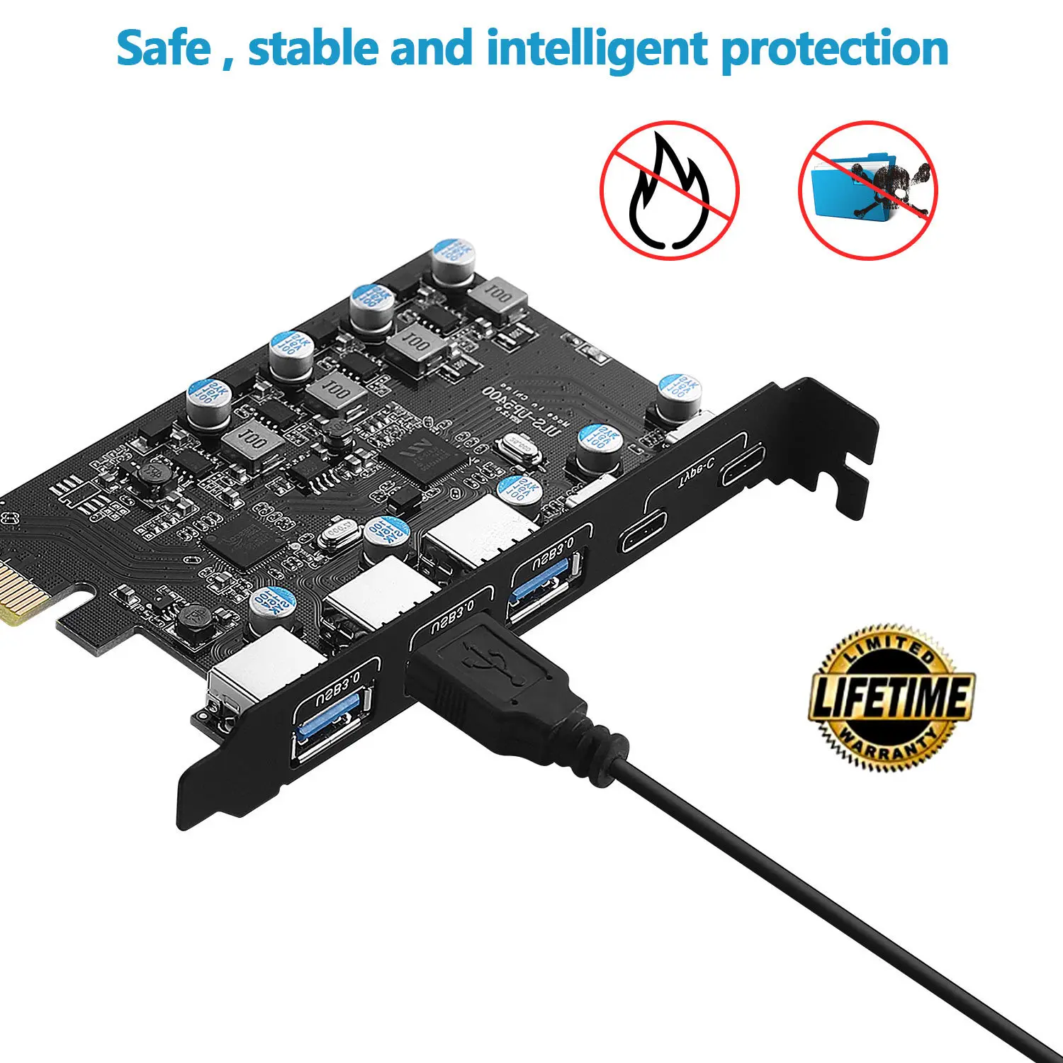 

PCI Express Card 2Port USBA/ USBC 5Gbps USB3.2 Gen1 USB3.0 PCIE Card Expansion Add on Card Adapter for Windows/Linux