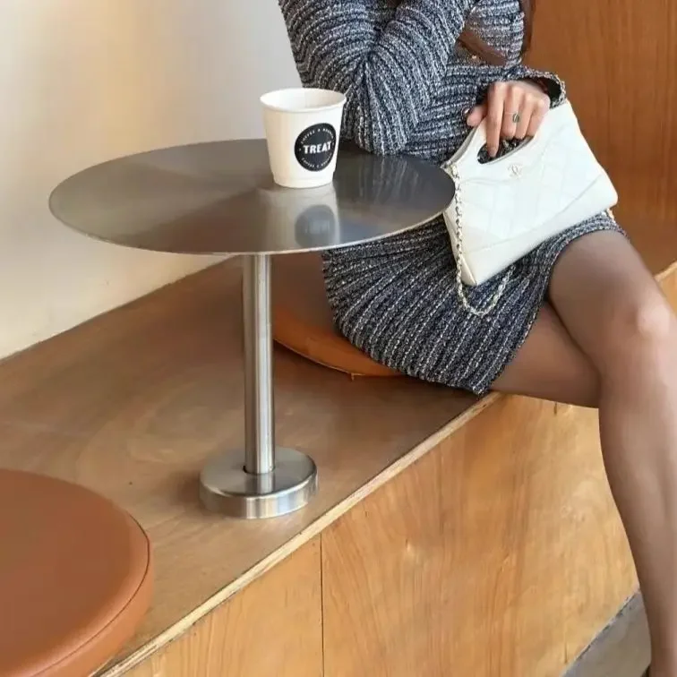 For L-Shaped Coffee Table Circular Stainless Steel Restaurant Side Table Wall Mounted Small Round Table Coffee Shop Decoration