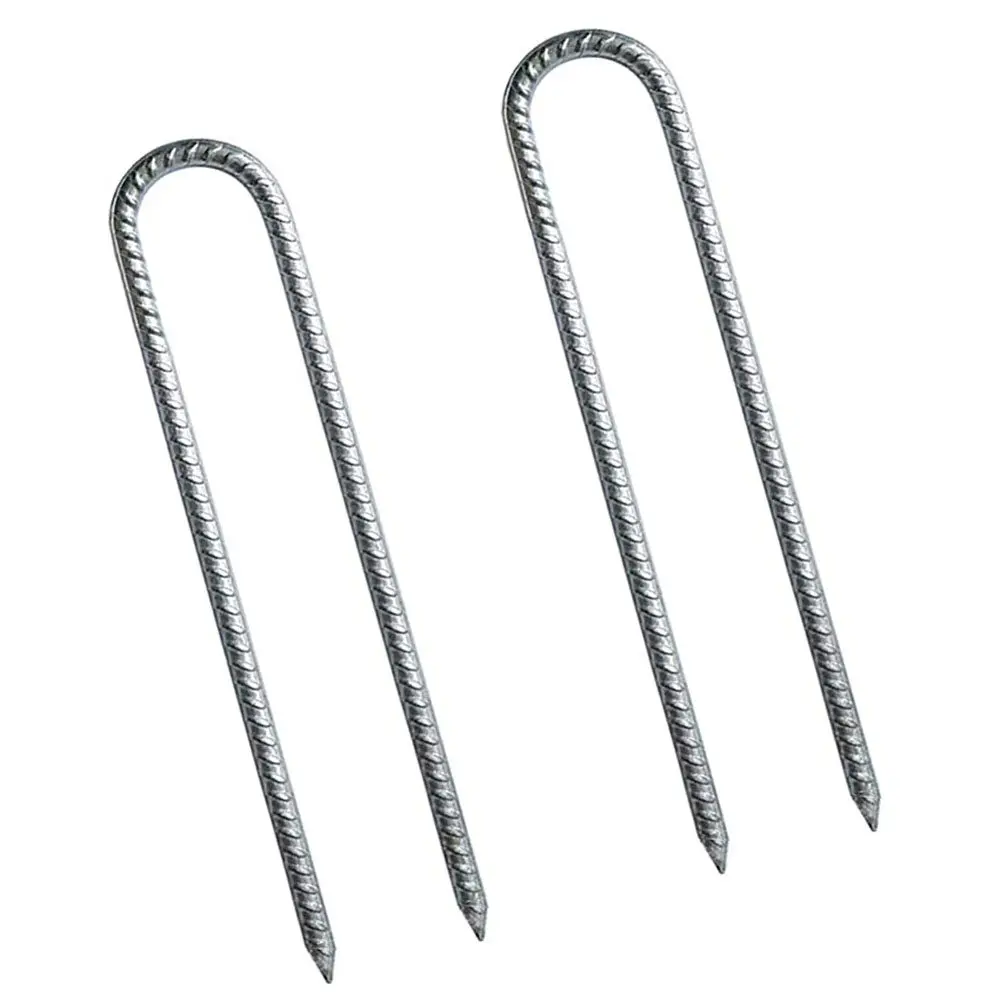 2Pcs U Shape Garden Tent Stakes Heavy Duty Camping Pegs Ground Nails for Swings Trampolines Outdoor Fixing Supplies