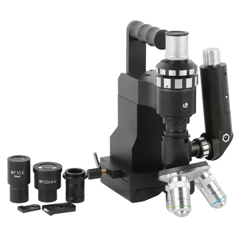 100X-500X Portable Metallographic Microscope WF10X 12.5X Eyepiece 10X 20X 40X Plan Objective Lens for Metal Materials Research