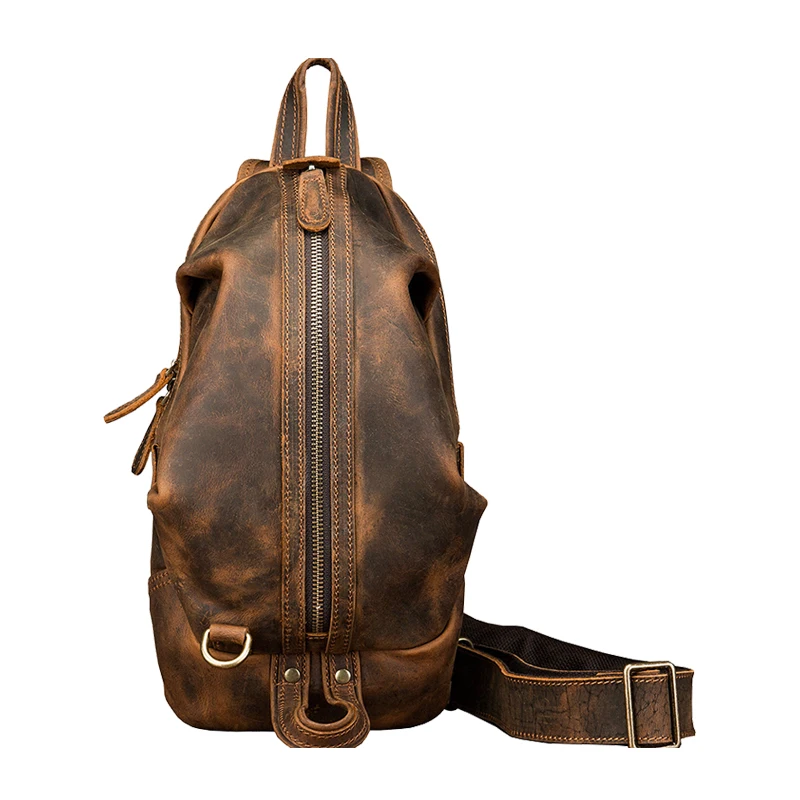 Handmade Vintage Genuine Leather Chest Bag Men Retro Cowhide Leather Shoulder Bag Male High Quality Outdoor Cross body Sling Bag