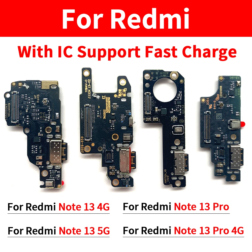 

10 Pcs USB Charger Charging Dock Port Connector Flex Cable For Xiaomi Redmi Note 13 Pro 4G 5G Plus With IC