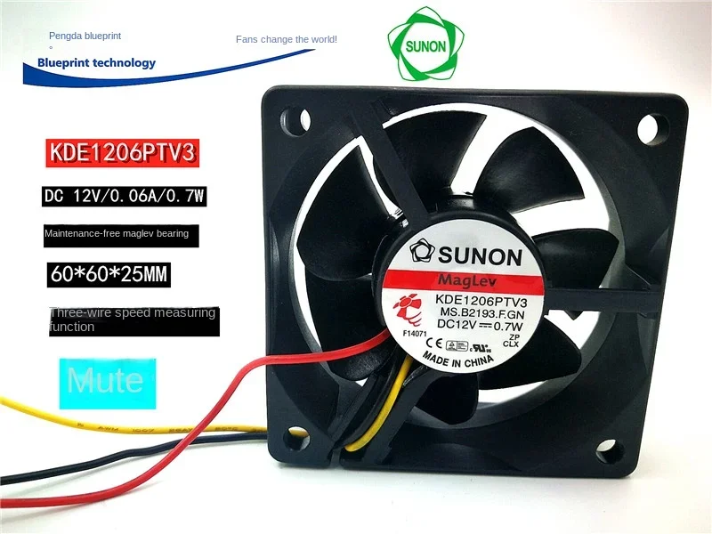 pa  Kde1206ptv3 6025 6cm Mute Magnetic Floating 12V 0.7W Industrial Computer Motherboard Cooling Fan 60*60*25MM