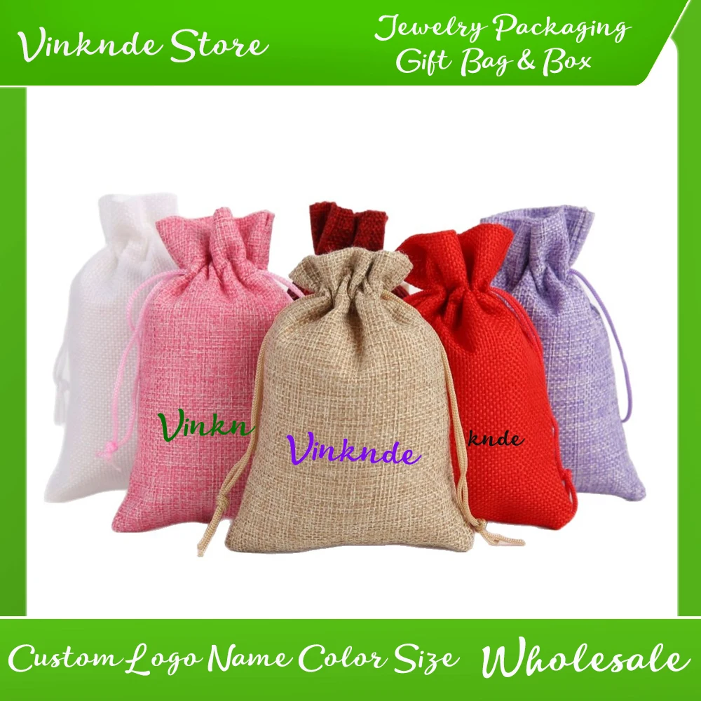 

100 шт. 7x9 13x18 15x20 см джутовые подарочные пакеты ручной работы из натурального хлопка и льна, подарочная упаковка, сумки для хранения ювелирных изделий, сумка с логотипом на заказ