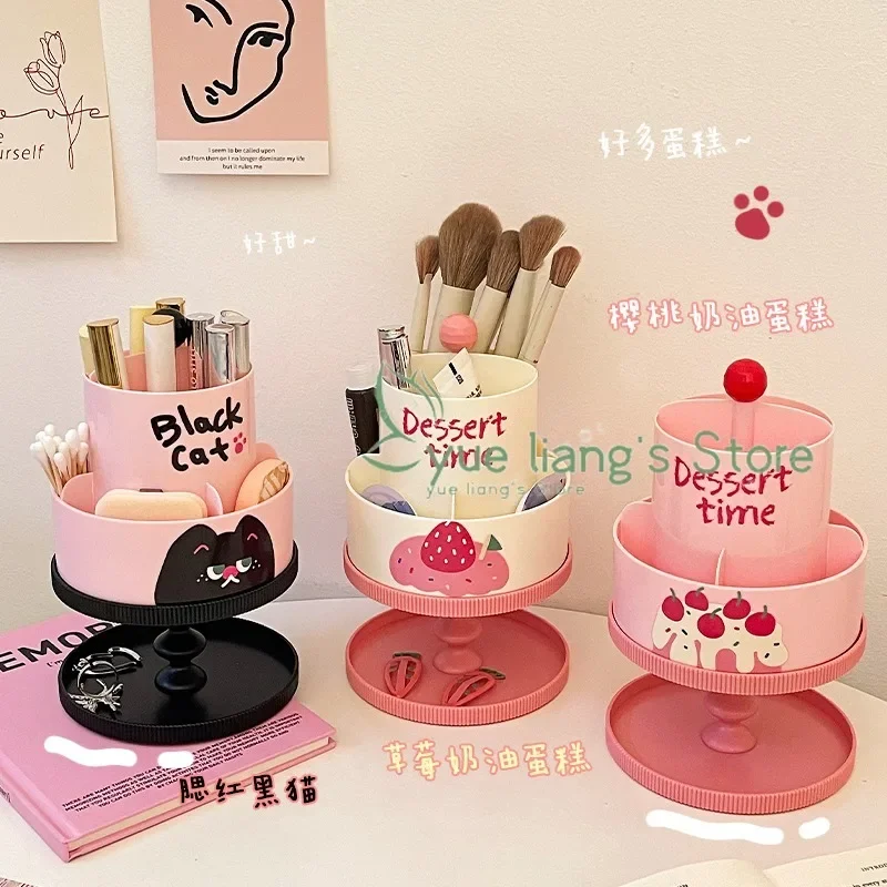 Cake Shape Three Layers Lipstick Storage Box, Rotary Makeup Brush Storage Tube, Household Desk Eyeliner Pen Eye Shadow Shelf