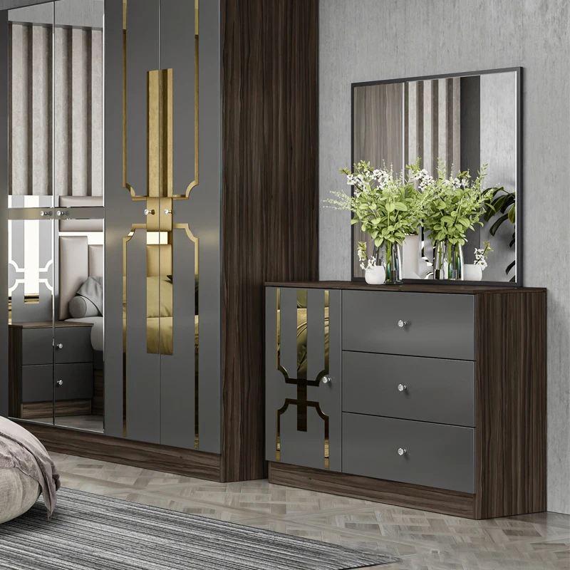 &Foshan Wholesale Price King Size Wooden Leather Bed Room Home Modern Luxury Cheap Full Mdf Bedroom Furniture Set - view 5