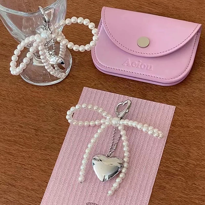 Koreaanse Zoete Parel Boog Gegalvaniseerde Zilveren Liefde Hanger Mobiele Telefoon Ketting Oortelefoon Case Opknoping Ornament Sleutelhanger Tas Charms