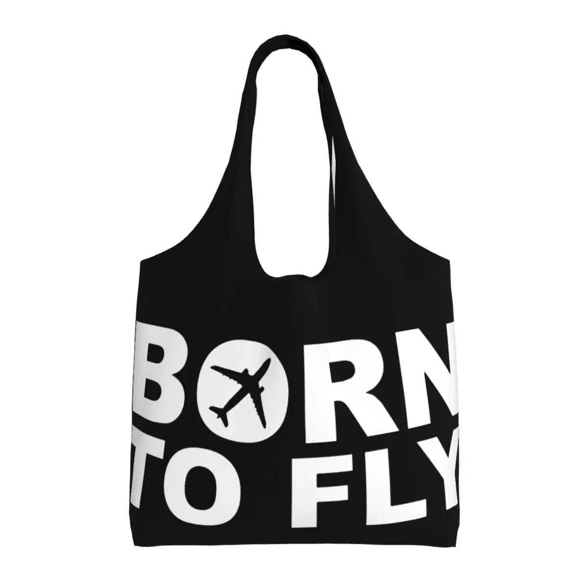 Born To Fly Flight Pilot Canvas Shopping Bag Portable Big Capacity Groceries Aviation Airplane Aviator Gift Shopper Tote Bags