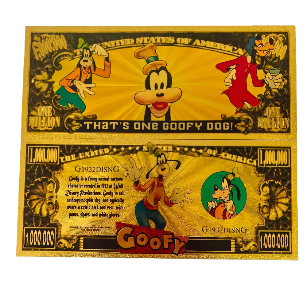 Afbeelding 3: 6 ontwerpen stripfiguren goudfolie bankbiljetten set Mickey Minnie Donald Duck collectie kunst ambachtelijke souvenir cadeaus voor fans