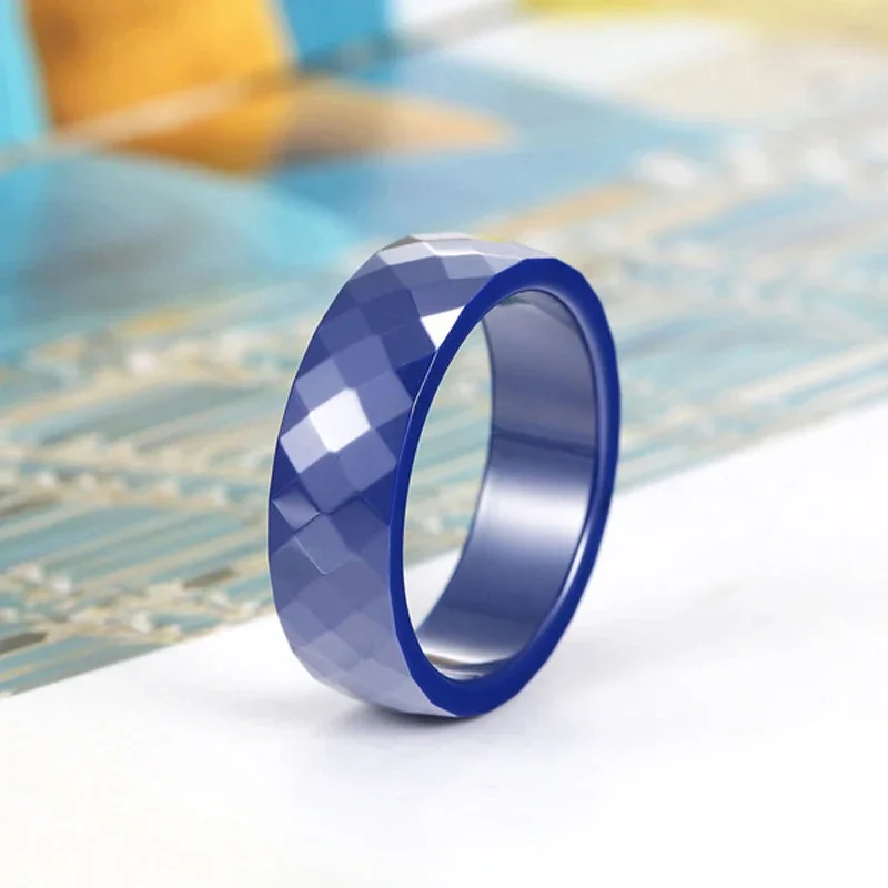 Kolmnsta 6mm Blue Ceramic Ring Multi-faceted Wedding Bands For Men and Women Fashion Couple Rings Never Fade Safe Anti-allergic