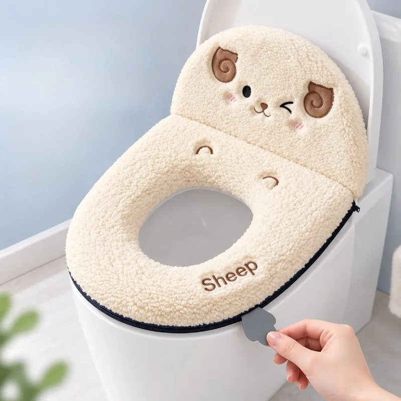 Plush Toilet Seat Cover with Backrest Cartoon Washable Toilet Cushion Universal Non Slip Bathroom Home Pad