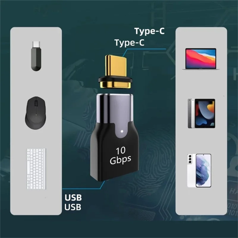 ตัวเชื่อมต่อแม่เหล็ก10Gbps USB ชนิด C ตัวผู้กับ USB3.0ตัวเมียอะแดปเตอร์ข้อมูลการชาร์จมุมขวา90องศาสำหรับแท็บเล็ตโทรได้แล็ปท็อป