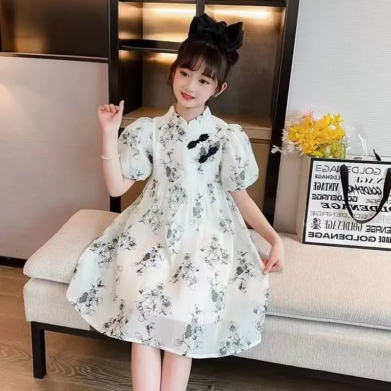 الأطفال الأميرة النمط الصيني فيستدو في سن المراهقة 10 11 12 سنة موضة طفلة فستان الصيف عادية الاطفال الشيفون شيونغسام فساتين #3