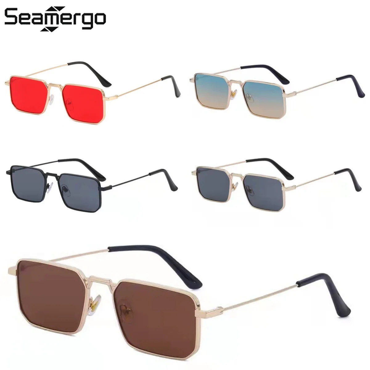 

SEAMERGO New Luxury Sunglasses for Men and Women Retro Metal Square Frame Glasses Classic Fashion Sun Protection Sunglasses