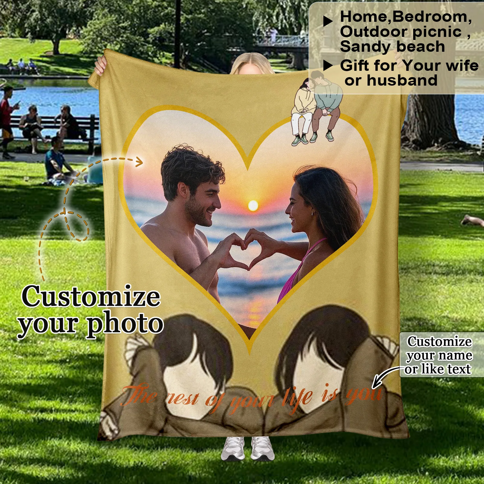 

Travel Blanket Personalized Custom Blanket with Photo and Text Holiday Commemorative Gift Perfect for Home Outdoor Picnics Beach