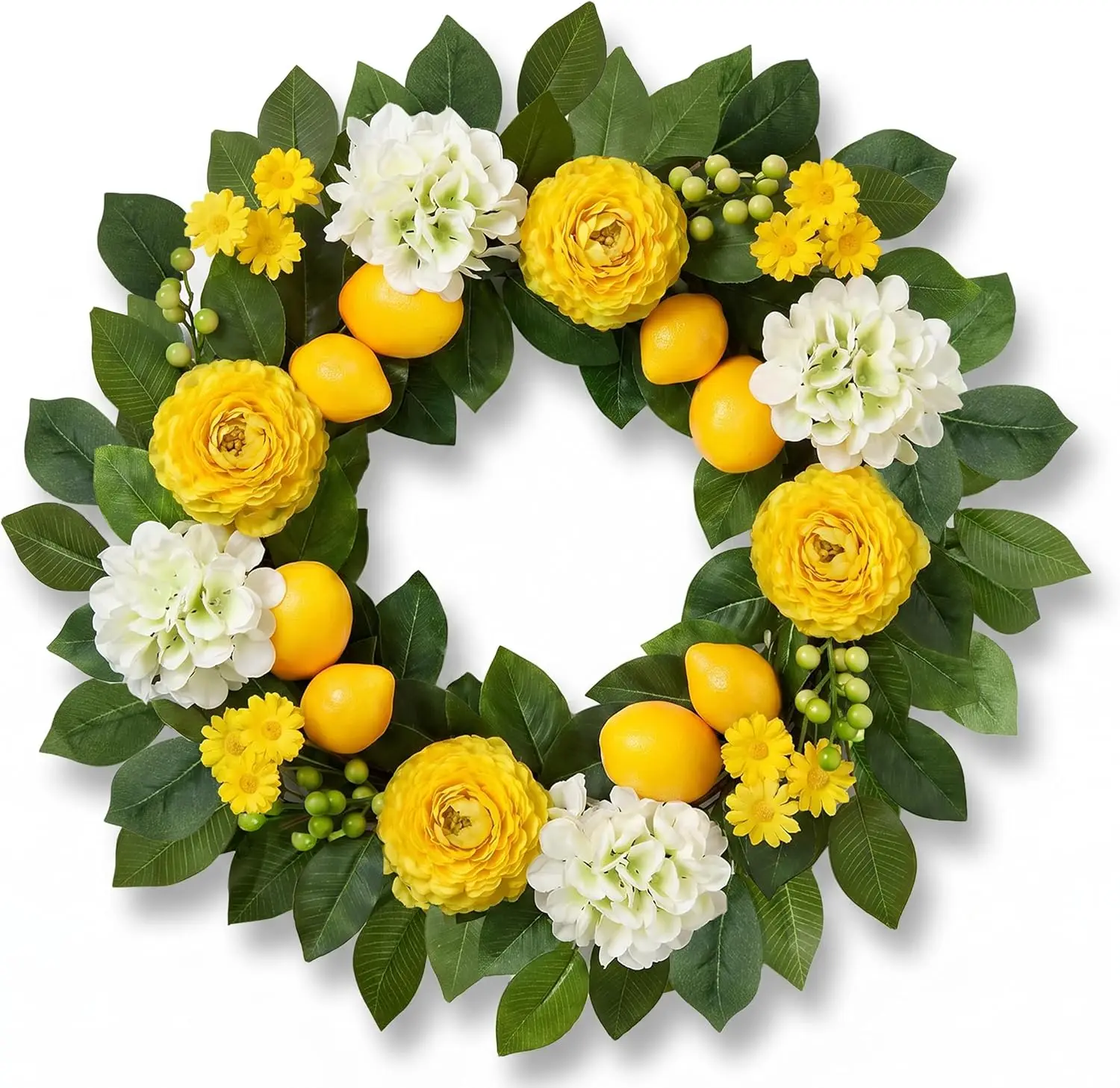 

Summer Lemon Wreaths for Front Door, 22 Inch Yellow Summer Wreath Decorations with Peony, Hydrangea, Berries for Farmhouse Porch Wall Window Home Kitchen Decor