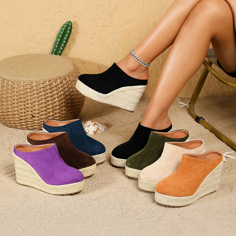 

XMWRLW 2026 Spring Summer Women's Slippers Fashion High Heels Female Solid Color Shoes Summer Slippers Wedges Shoes Slipper