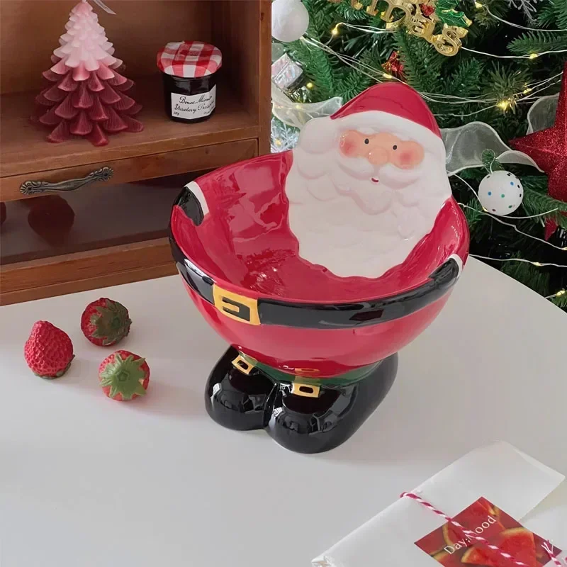 

Nordic Santa Claus Ceramic Bowl Ornaments Ceramic Living Room Kitchen High Bowl Fruit Pot Storage Crafts Christmas Decoration