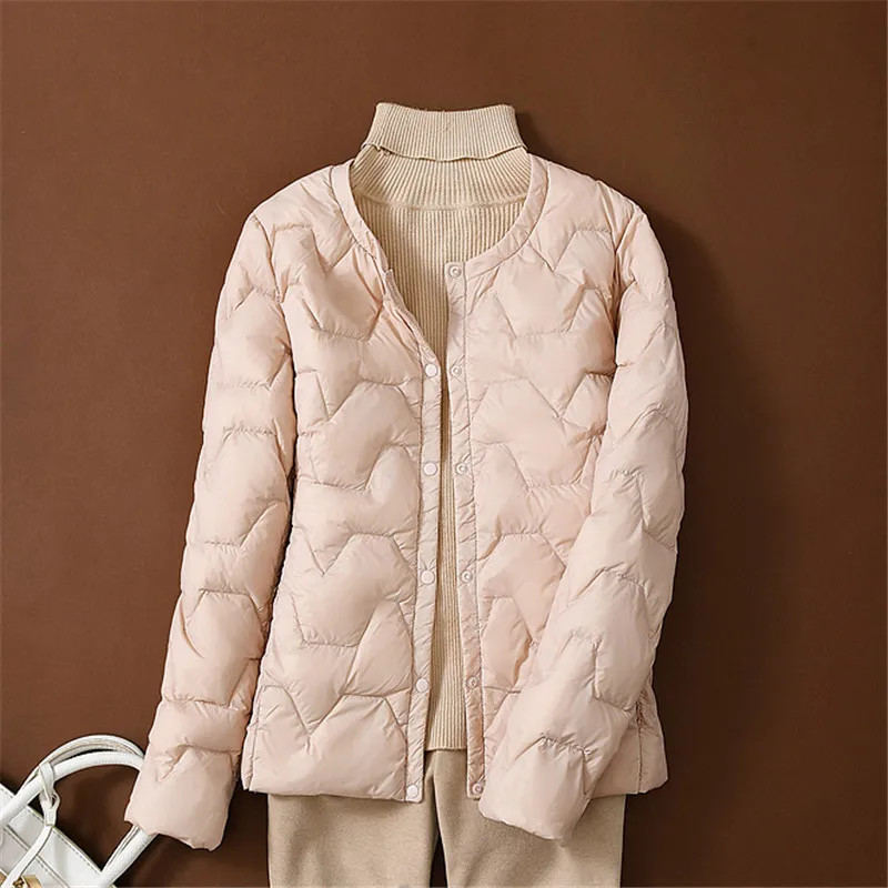 Ultra Light White Duck Down Jacket Autumn Winter Women O Neck Single-breasted Down Coat Female Lingge Short Warm Outwear Parkas