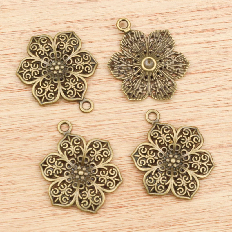 10pcs 32x24mm Antique Silver Plated and Bronze Plated Flower Style Handmade Charms Pendant:DIY for bracelet necklace