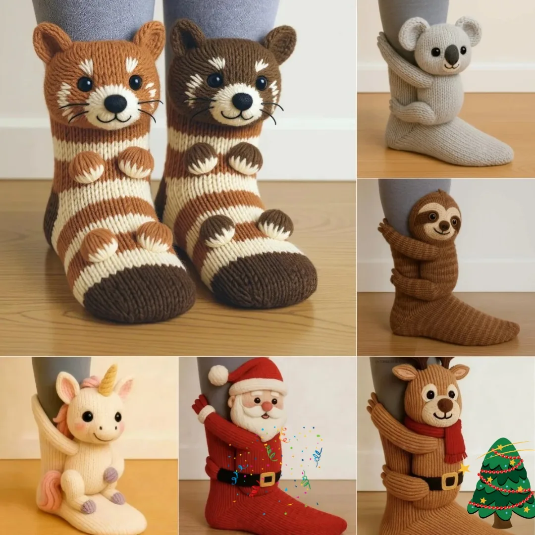 

3D Knitted Kawaii Animal Socks Cozy Fuzzy Warm Plush Socks for Women Teens Kids Christmas Holiday Gift