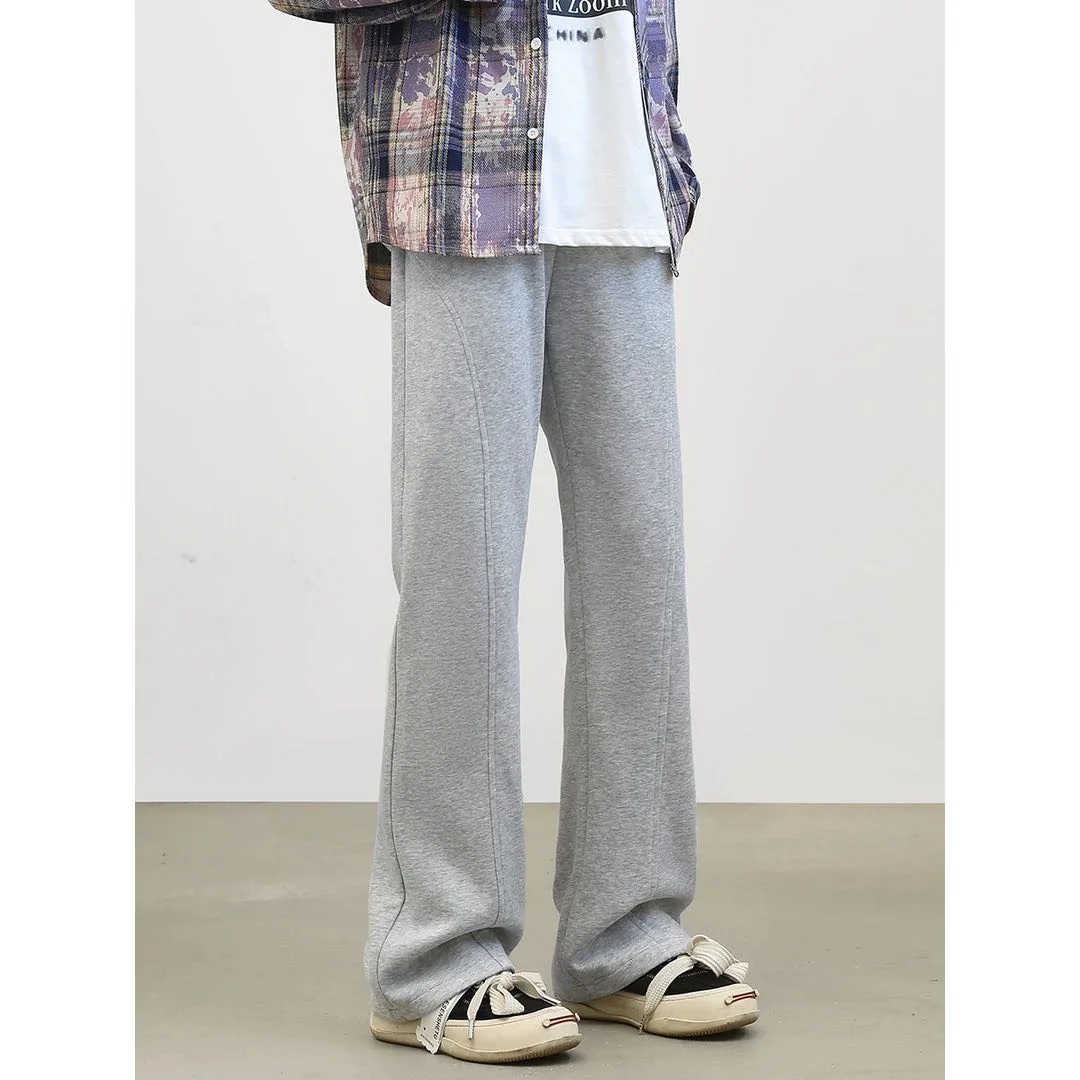 

Slant cut sweatpants for men in autumn, high waisted and adjustable, slim and slightly flared pants, straight leg casual sports