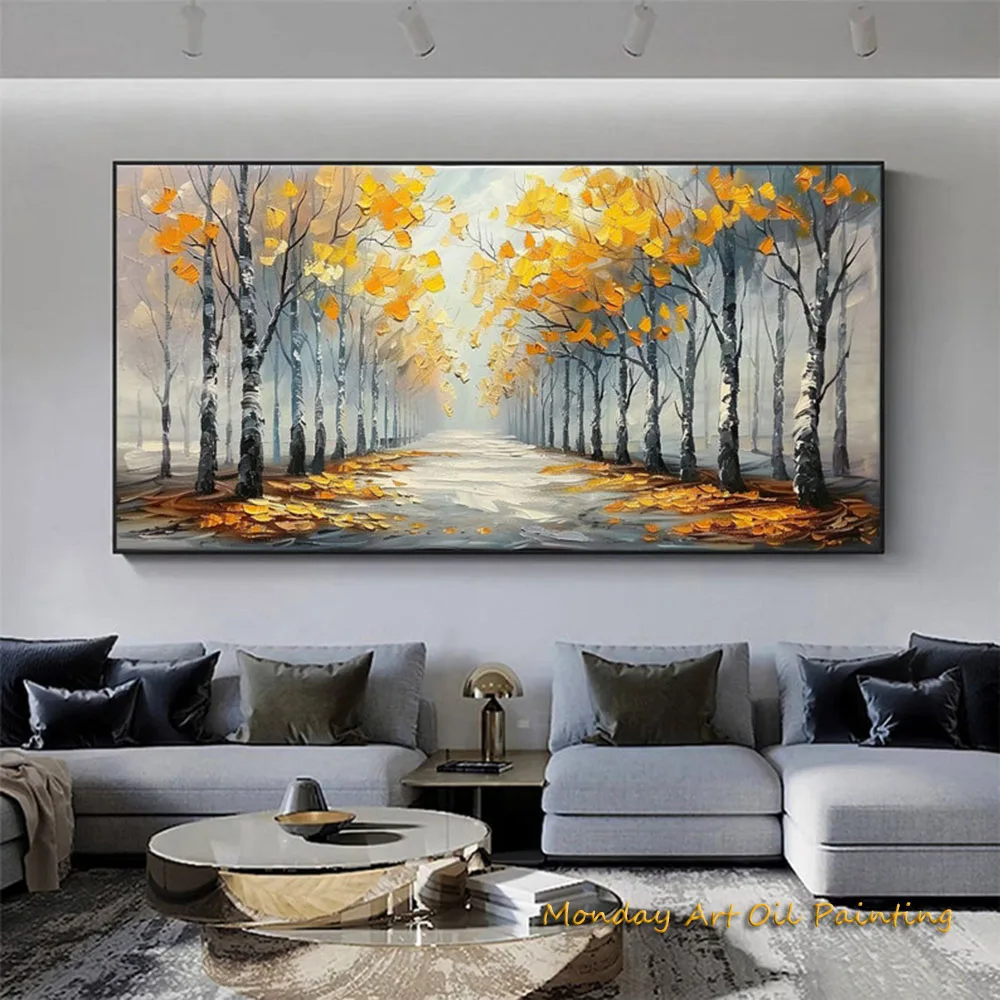 Hand Oil Painting Colorful Trees Abstract Forest Birch Woods Home Wall Decor Modern Boho Impressionist Bedroom Landscape Art