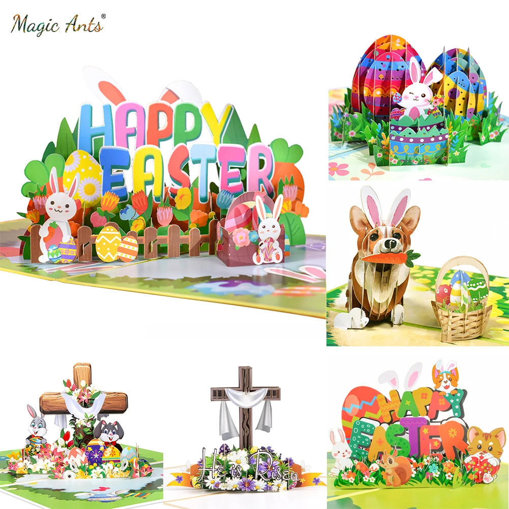 

Happy Easter Pop Up Card - 3D Bunny Egg Flowers Basket Greeting Card for Easter