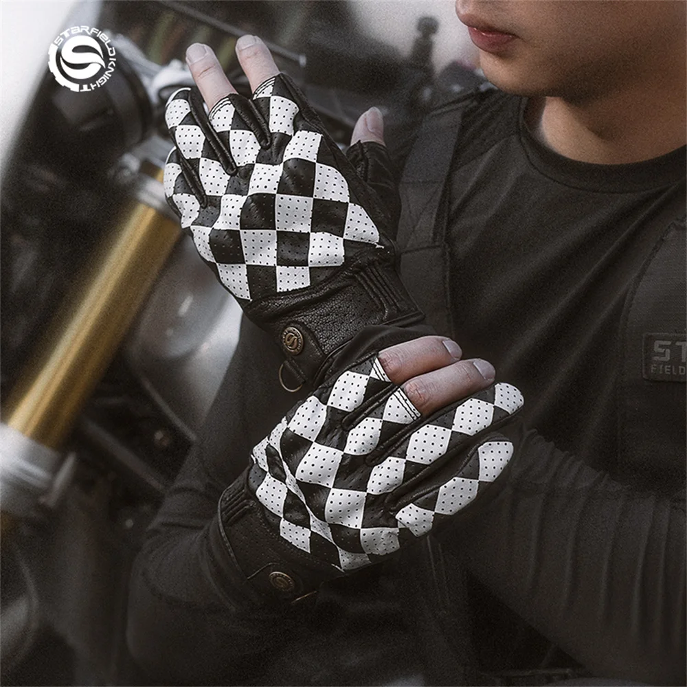 

Vintage Goatskin Motorcycle Gloves Breathable Hole Motocross Gloves PVC Shell Protection Anti-fall Motorbike Gloves Riding Glove