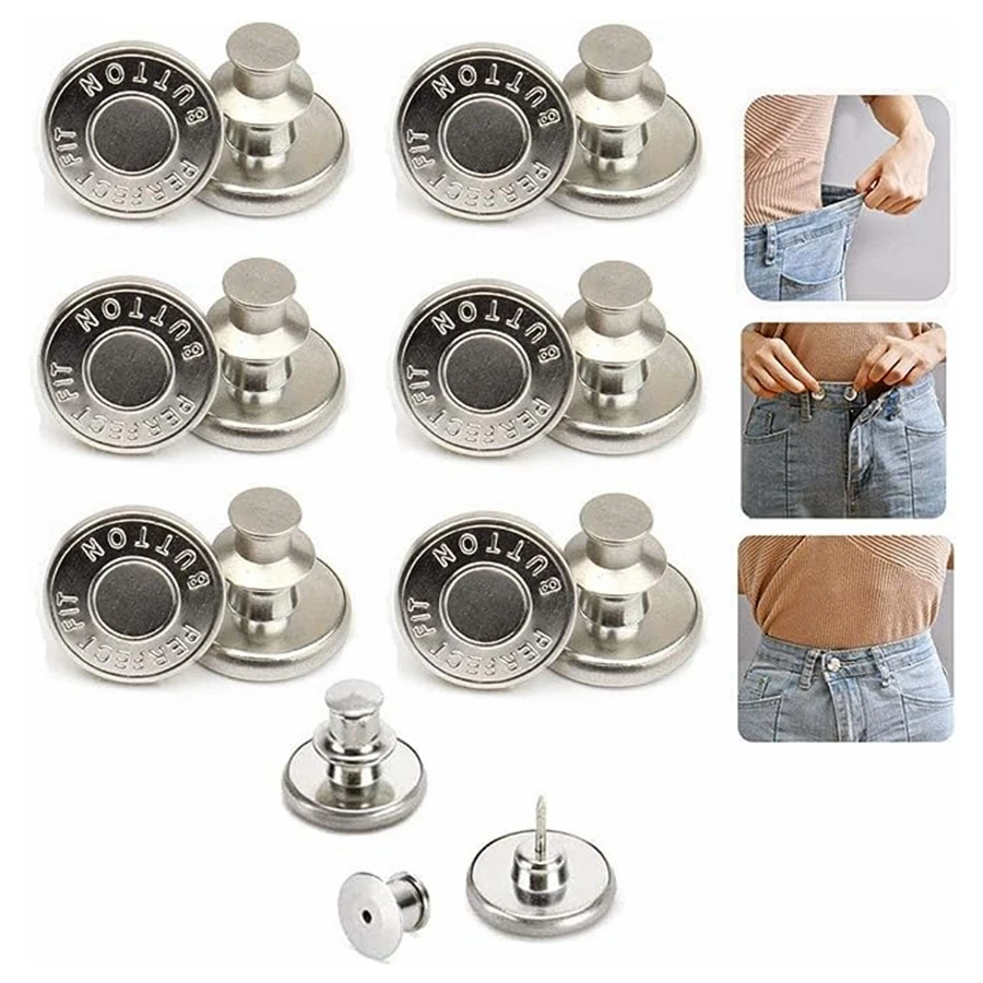 5 Pcs Snap Fastener Metal Buttons Jeans Waist Buttons Perfect Fit Adjust Self Free Nail Twist No Seam Sewing Buttons Wholesale