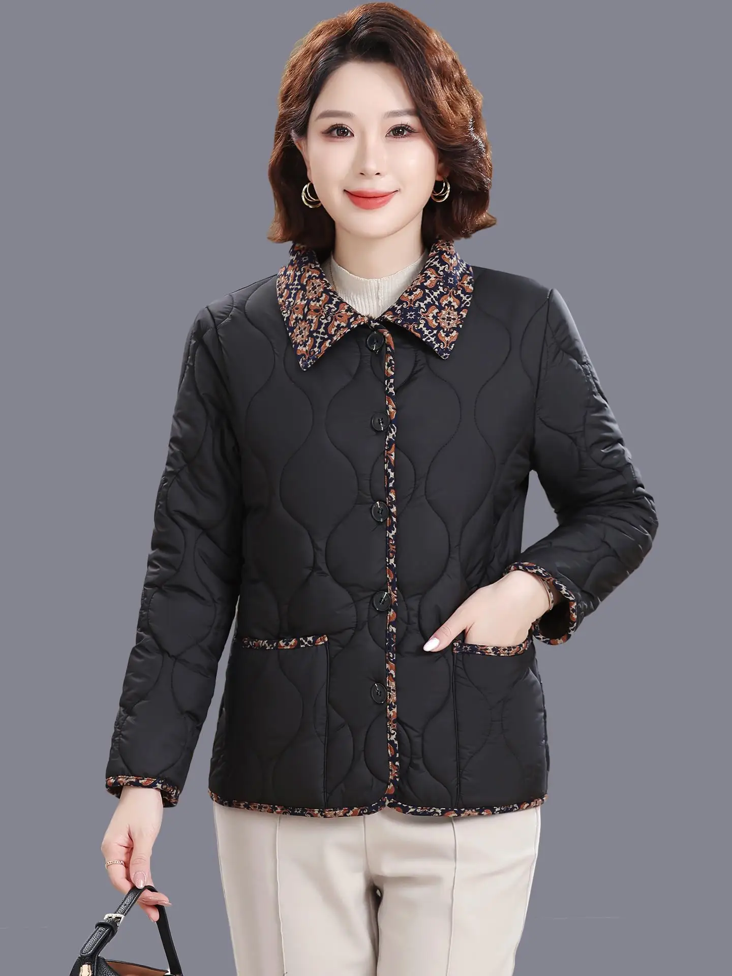 

Warm Fce Lined Thin Cotton Jaet ort Sle for Middle-Aged Women Autumn Winter Faionable Outerwear Comfortable Loose Fit