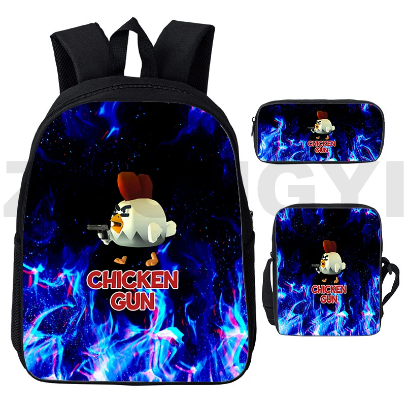 Chicken Gun Anime Backpack Men Women Business Laptop Travel Bag 3 in 1 Boys Outdoor Sport School Bags 3D Fashion Canvas Bookbag