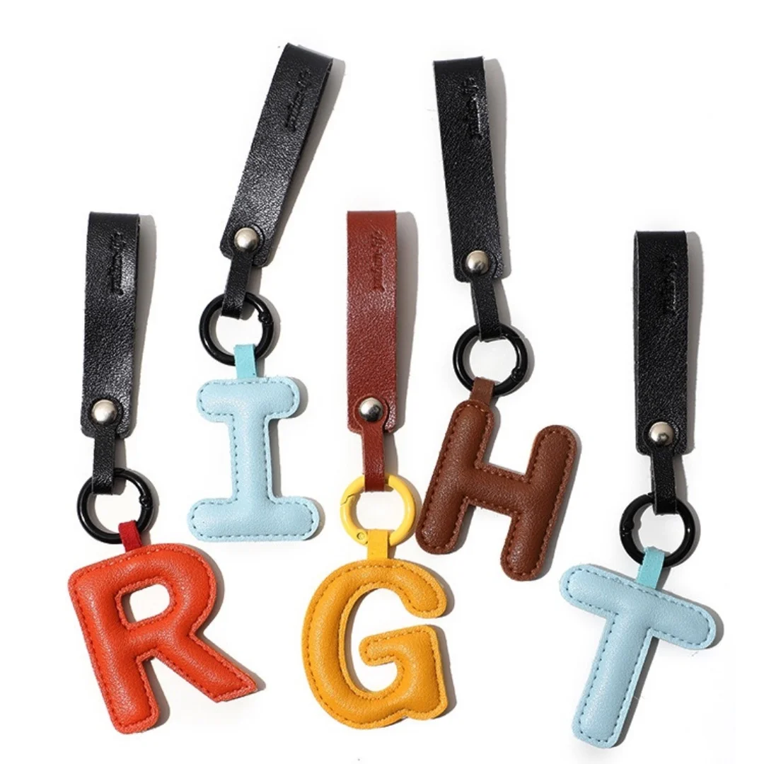 Leather 26 Bubble Letter Keychain Initial Pendant Coarse Charms Women Men Keychain Exclusive Gift