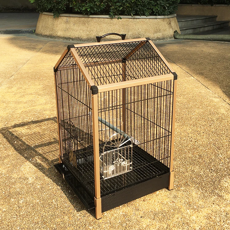 In stock Factory R & D Aluminum alloy support Black gold Independent packaging Medium sized landscape birdcage