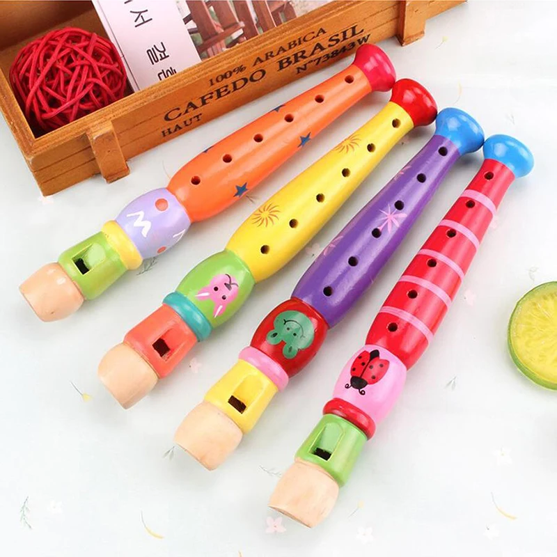 1Pc Wooden Cartoon Flute Children Clarinet 6-Hole Piccolo Baby  Toys Musical Instrument Toys Early Education Enlightenment TMZ