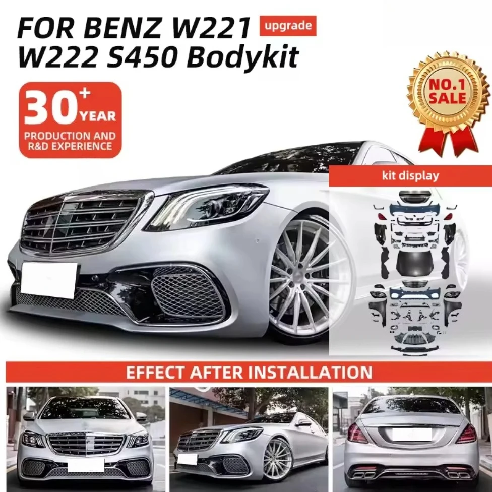 Epic Transformation W221 Bumpers Masterfully Converted to W222 S450 Style-Redefining Luxury