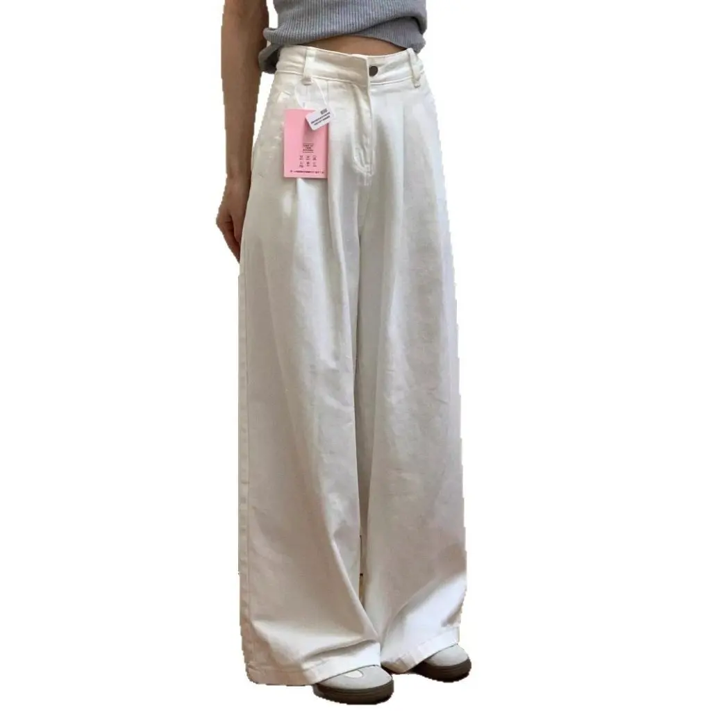 

Женские широкие джинсы с высокой талией, свободные брюки, весна-лето, модные универсальные свободные повседневные джинсовые брюки с карнизом