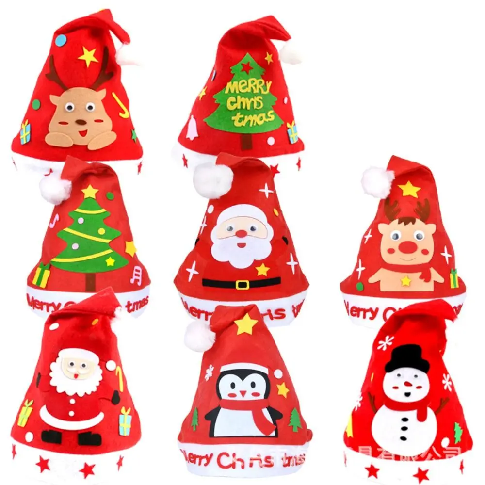 ผ้าไม่ทอ Handmade Santa หมวก Kriss Kringle Elk เด็ก Xmas ศิลปะหมวก Snowman Christmas Tree Kriss Kringle หมวกเด็ก/เด็ก