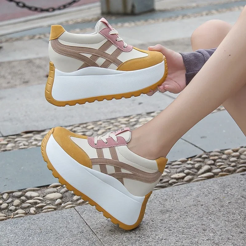 10CM Women Chunky Sneakers 2024 Autumn Breathable Mesh Casual Shoes Wedge Heels Platform Shoes Chaussures Femme Sports Dad Shoes