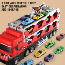 Large Car Transporter Truck Folding Track Racing Vehicle Kids Competitive Games Storage Alloy Car Boy Toy Children Gifts