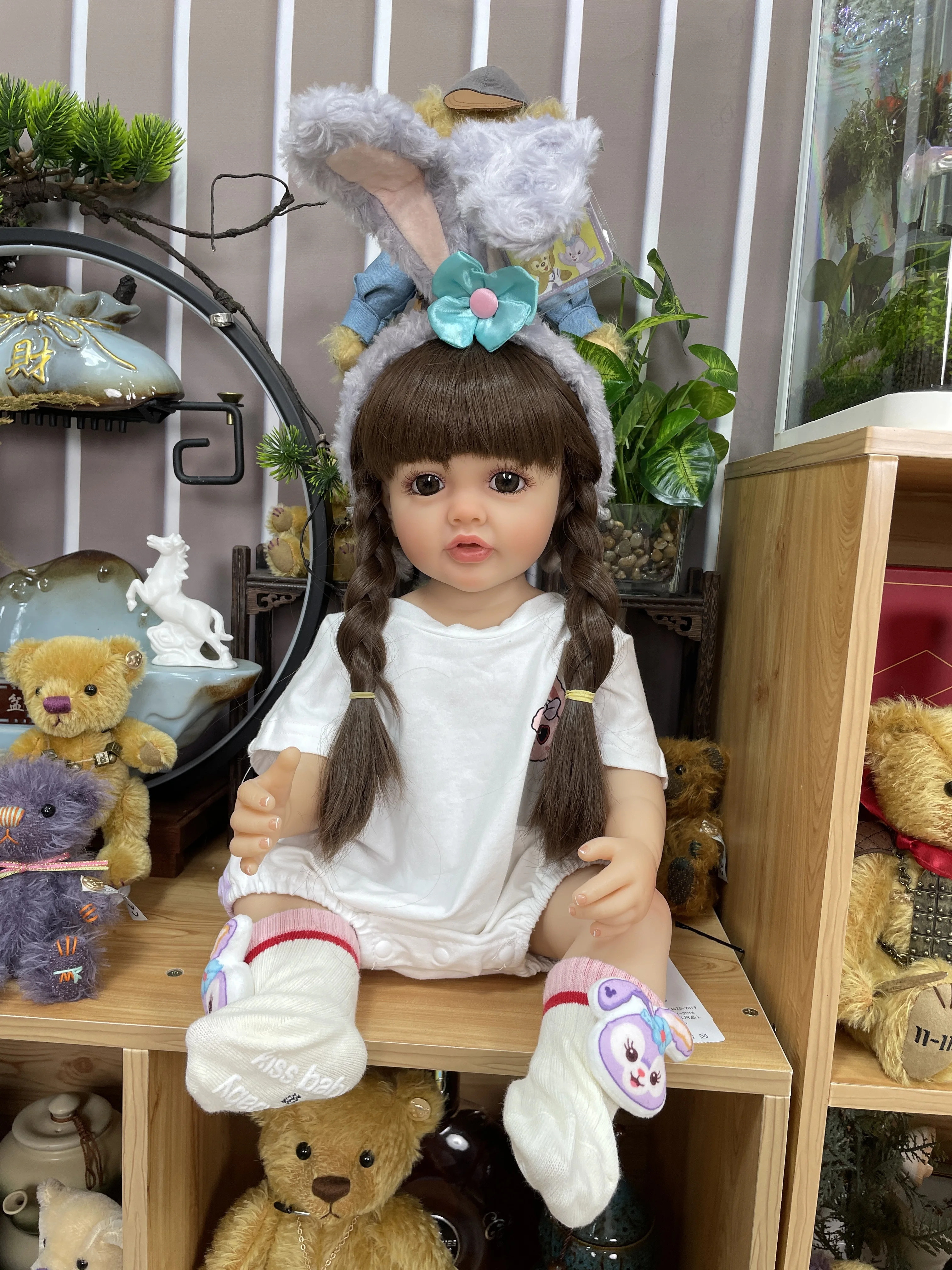 NPK 55CM Full Body Silicone Soft Touch Reborn Toddler Princess Betty with long hair Lifelike Real baby doll