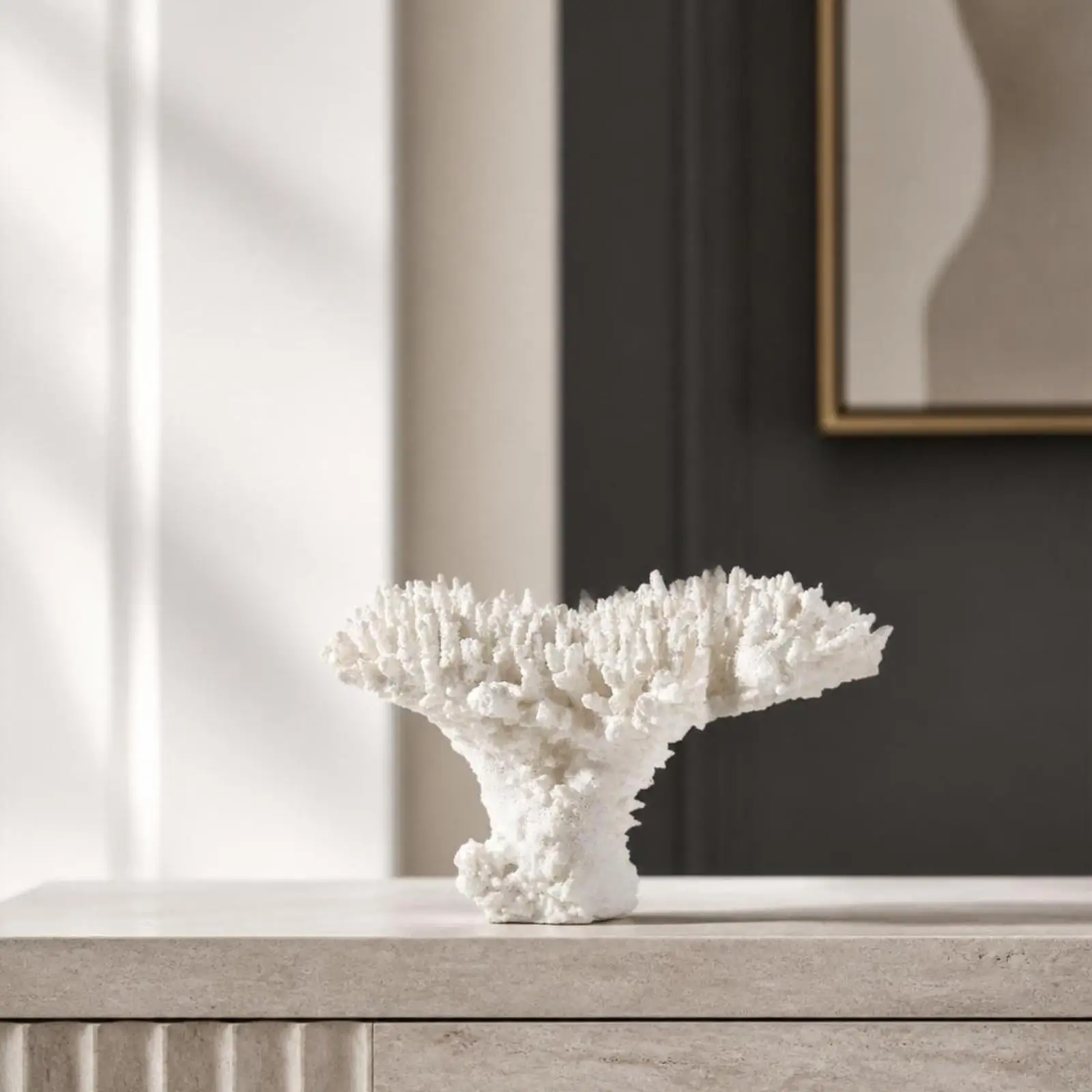 Beige Resin Coral Figurine Modern Home Decoration Sculptural Decor Aesthetic Room Accent for Study Desk