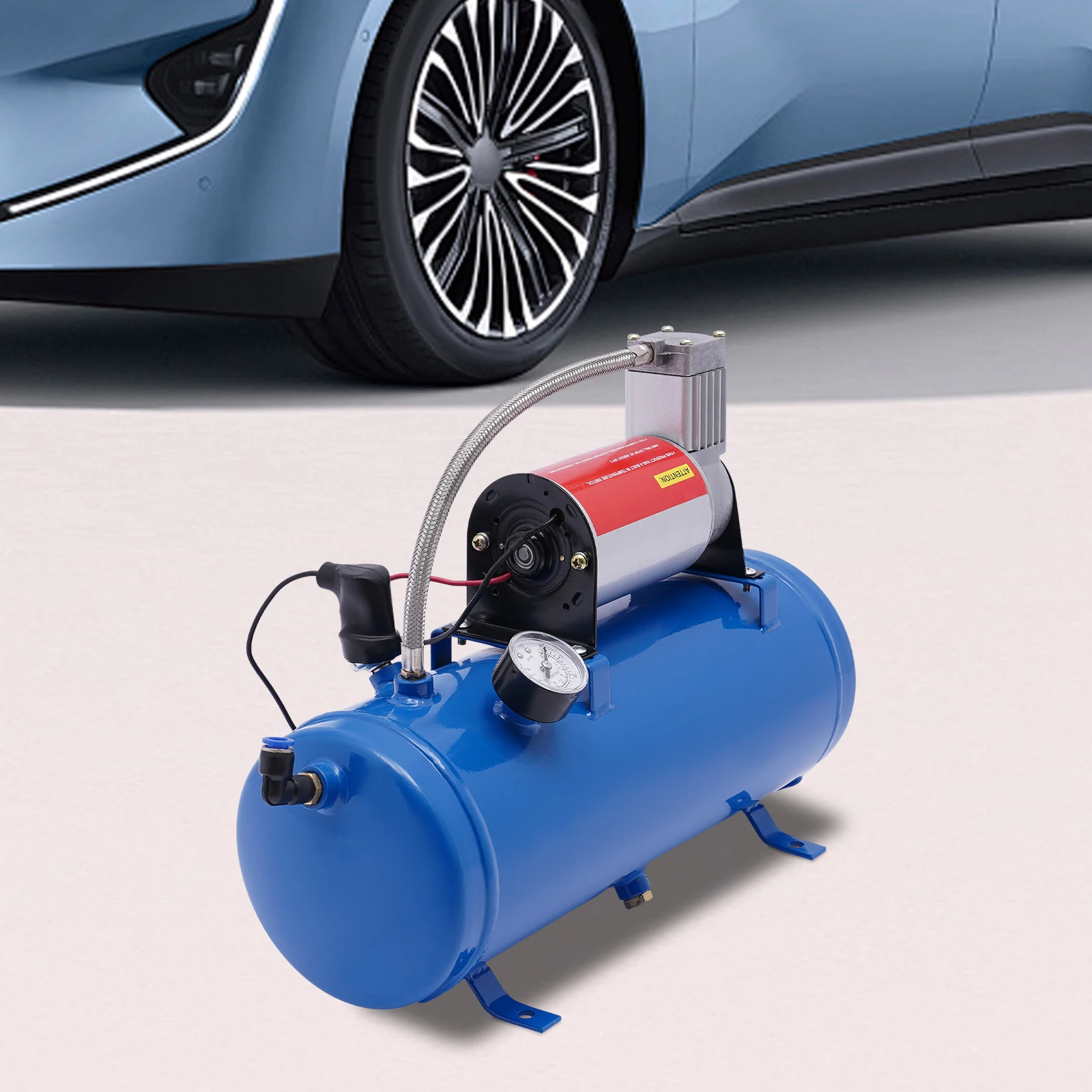 

Автомобильный воздушный компрессор 12 В с баком 6 л, мобильный и компактный воздушный компрессор, максимальное рабочее давление, портативный воздушный компрессор 100 фунтов на квадратный дюйм