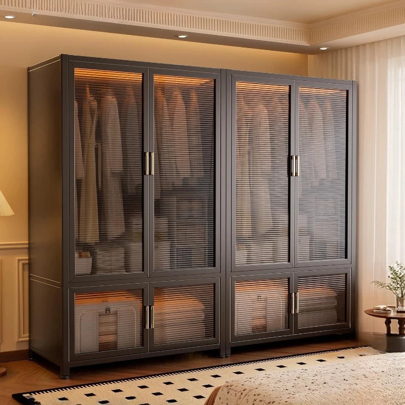 F*-Full Metal Freestanding Wardrobe, Vertical Fluted Reeded PC Sun Panel Clothes Storage