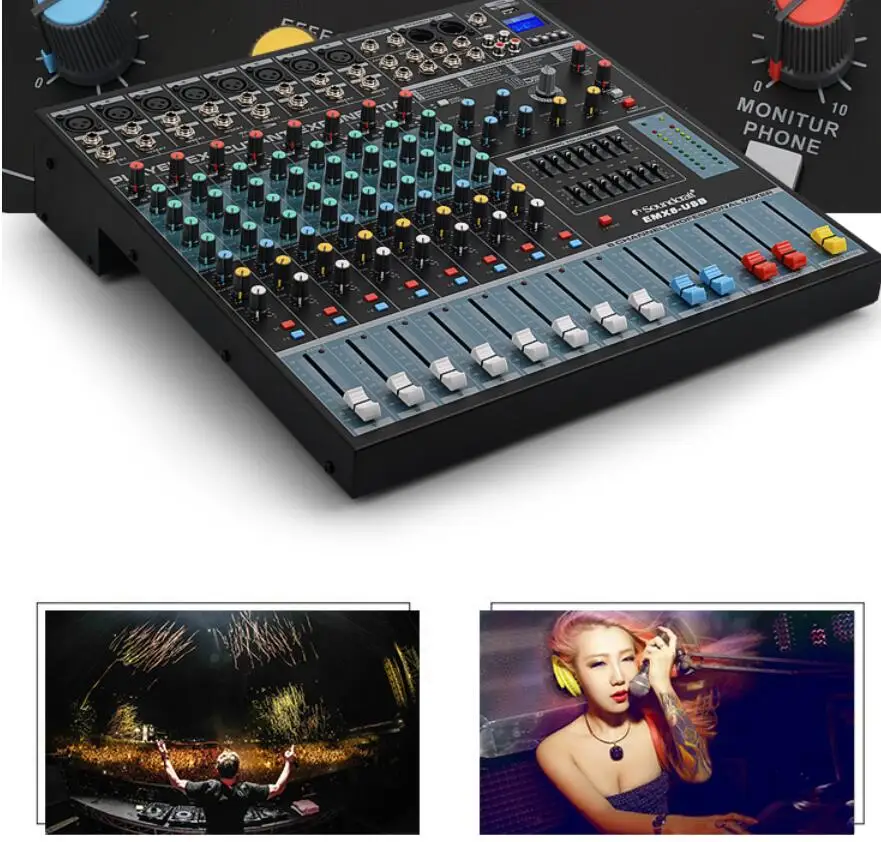 

Bluetooth DJ Mixer EMX 8 12 16 24 channel reverberation stage performance Professional Audio Mixer DSP effect USB MP3 U disk