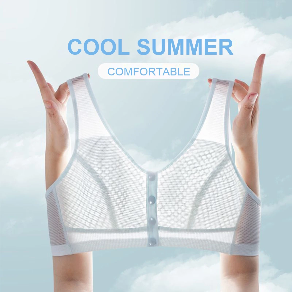 2PCS Lingeries Convenient Front Button Bra Ultra Thin No Pad Underwear Breathable Bras Old Women Daily Homewear Summer Cool
